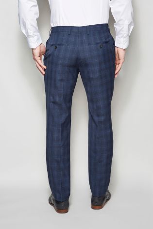 Blue Check Tailored Fit Suit Trousers